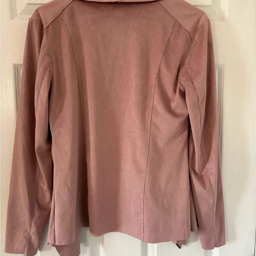 Faux Suede Moto Jacket Blush Pink Draped Collar Asymmetrical Zip Size Medium